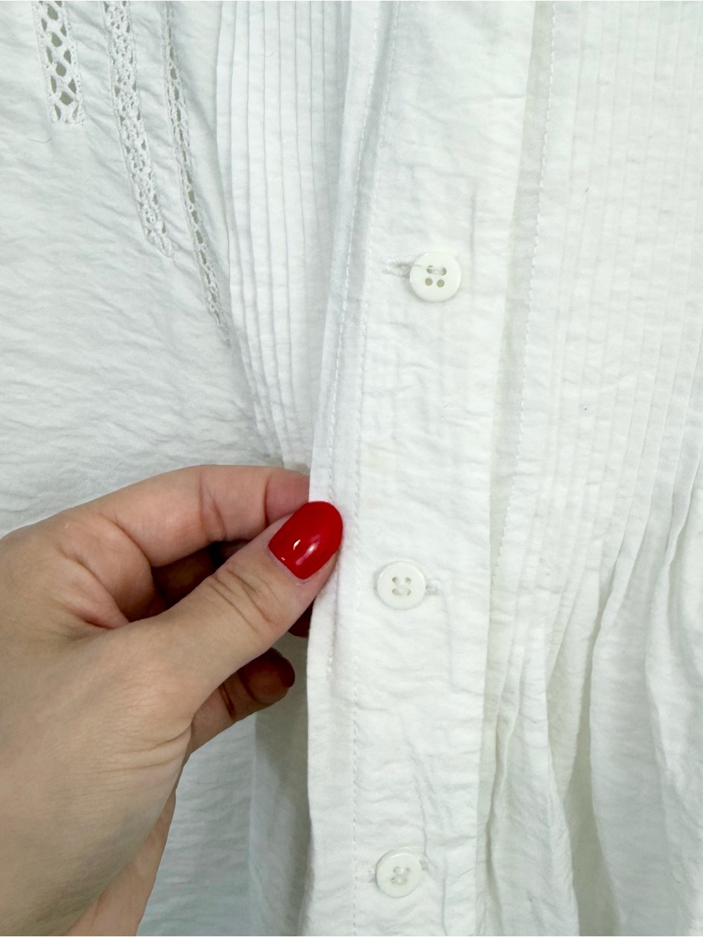 ba&sh Laura Pleated Lace Trim Blouse Ivory XS Romantic Pintuck Puff Sleeve Top - Picture 6 of 7